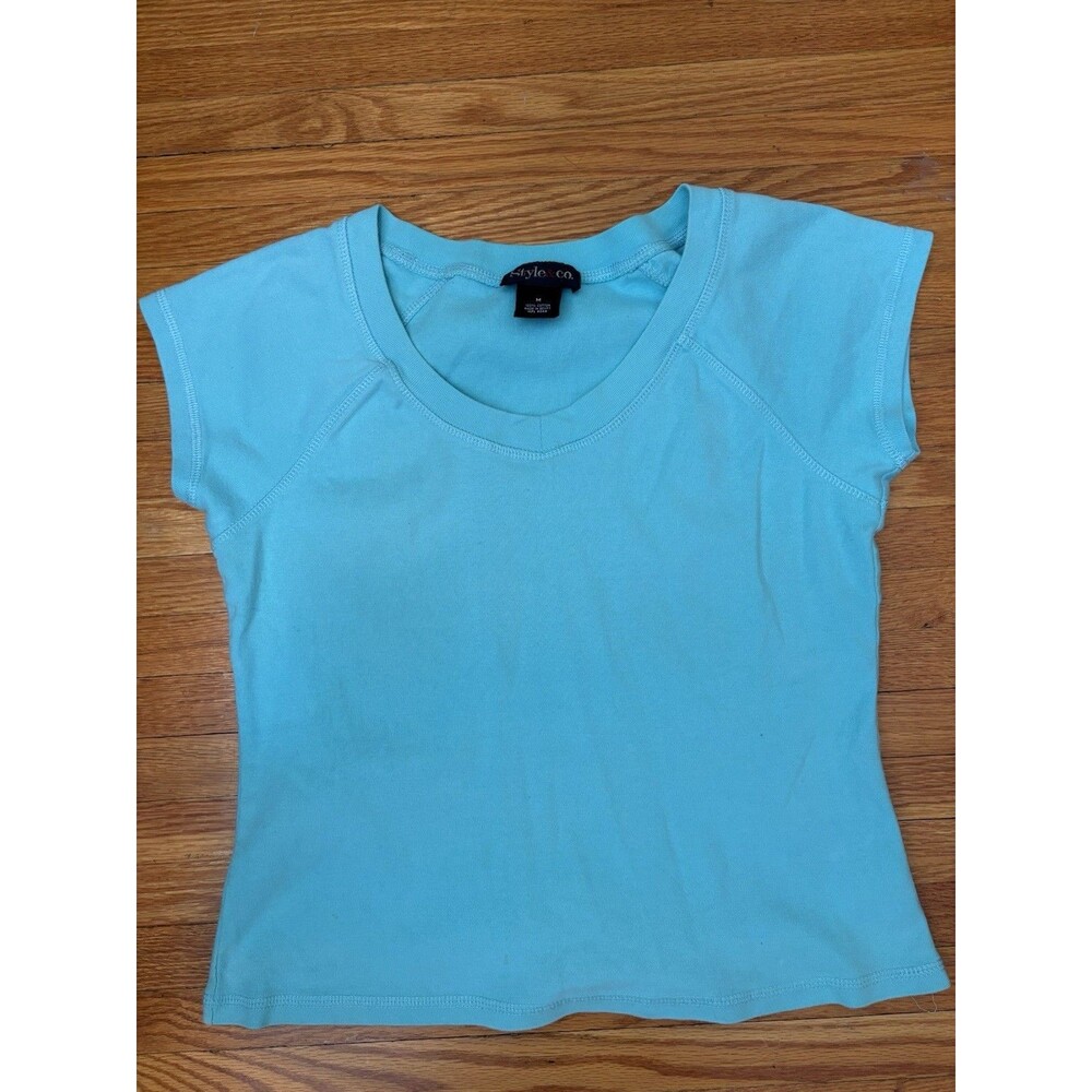 Y2K Style & Co. Women’s Turquoise Cotton Scoop Neck Cap Sleeve T-Shirt Size M